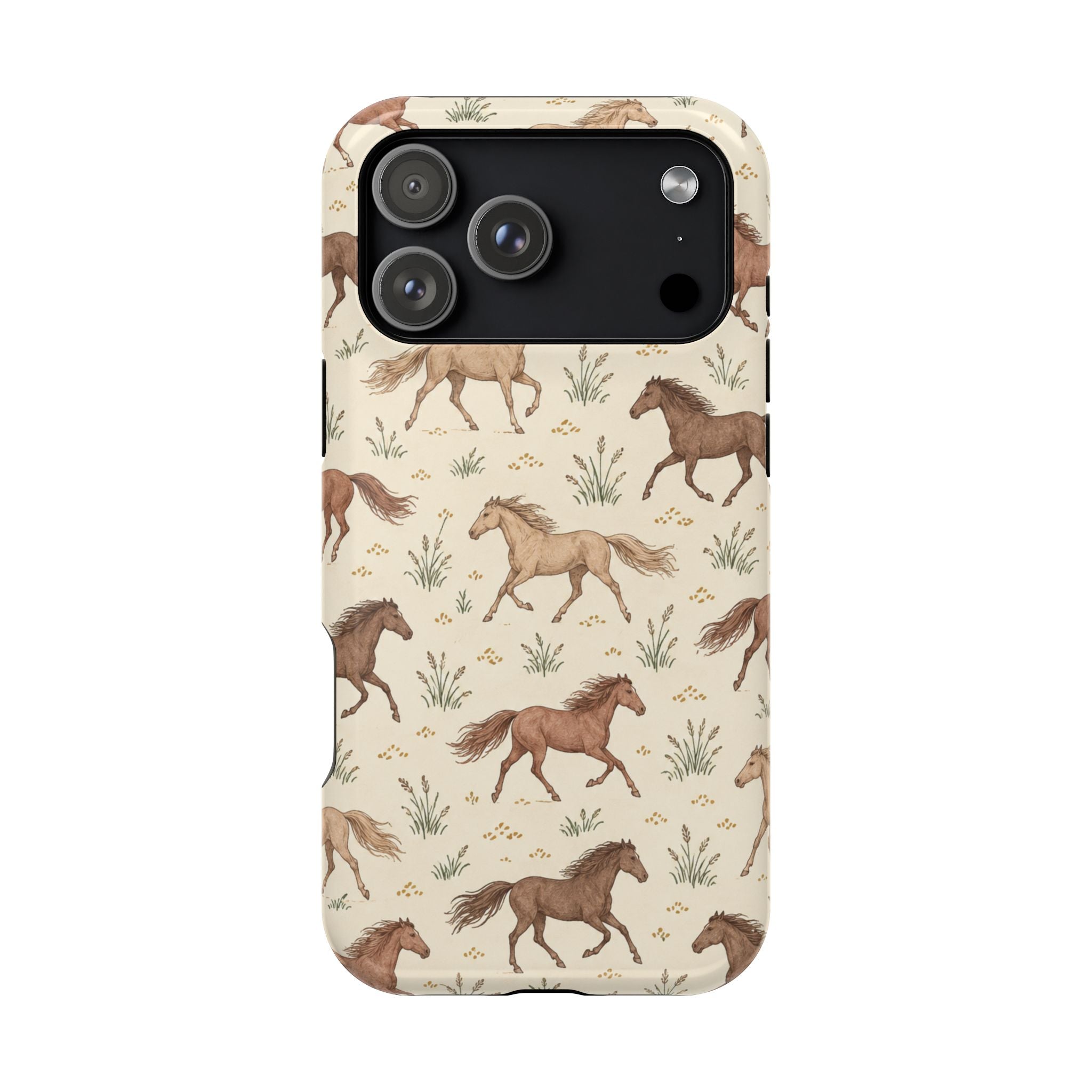 Wild Mustangs – Western Horse Pattern MagSafe Phone Case, glossy iPhone 18 Pro Max, rear view