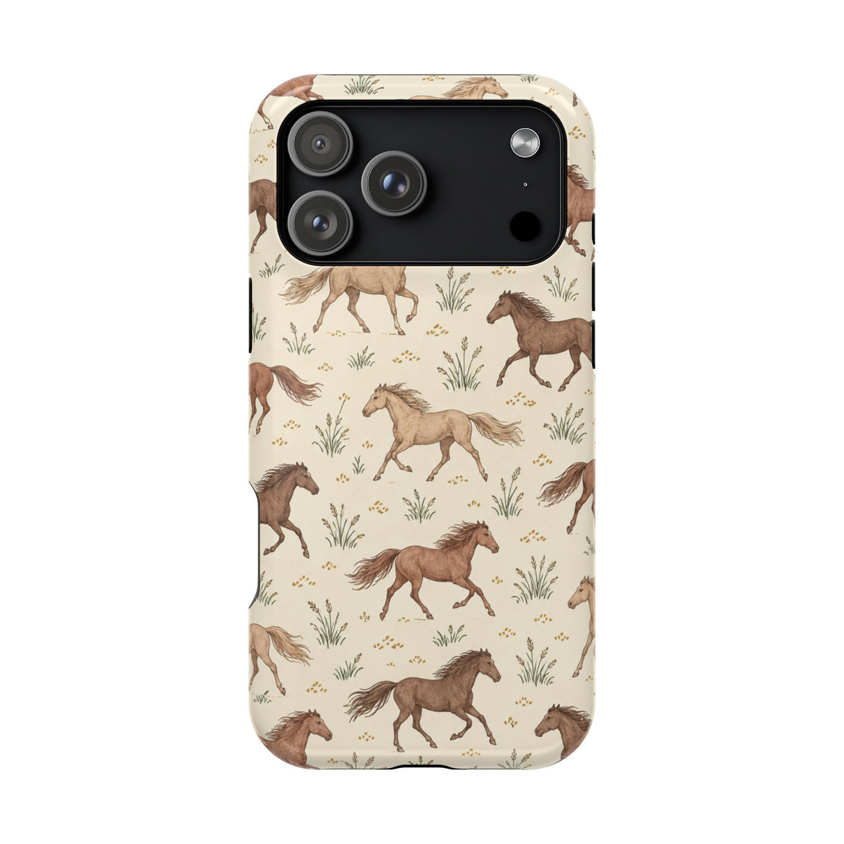 Wild Mustangs – Western Horse Pattern MagSafe Phone Case, glossy iPhone 18 Pro Max, rear view