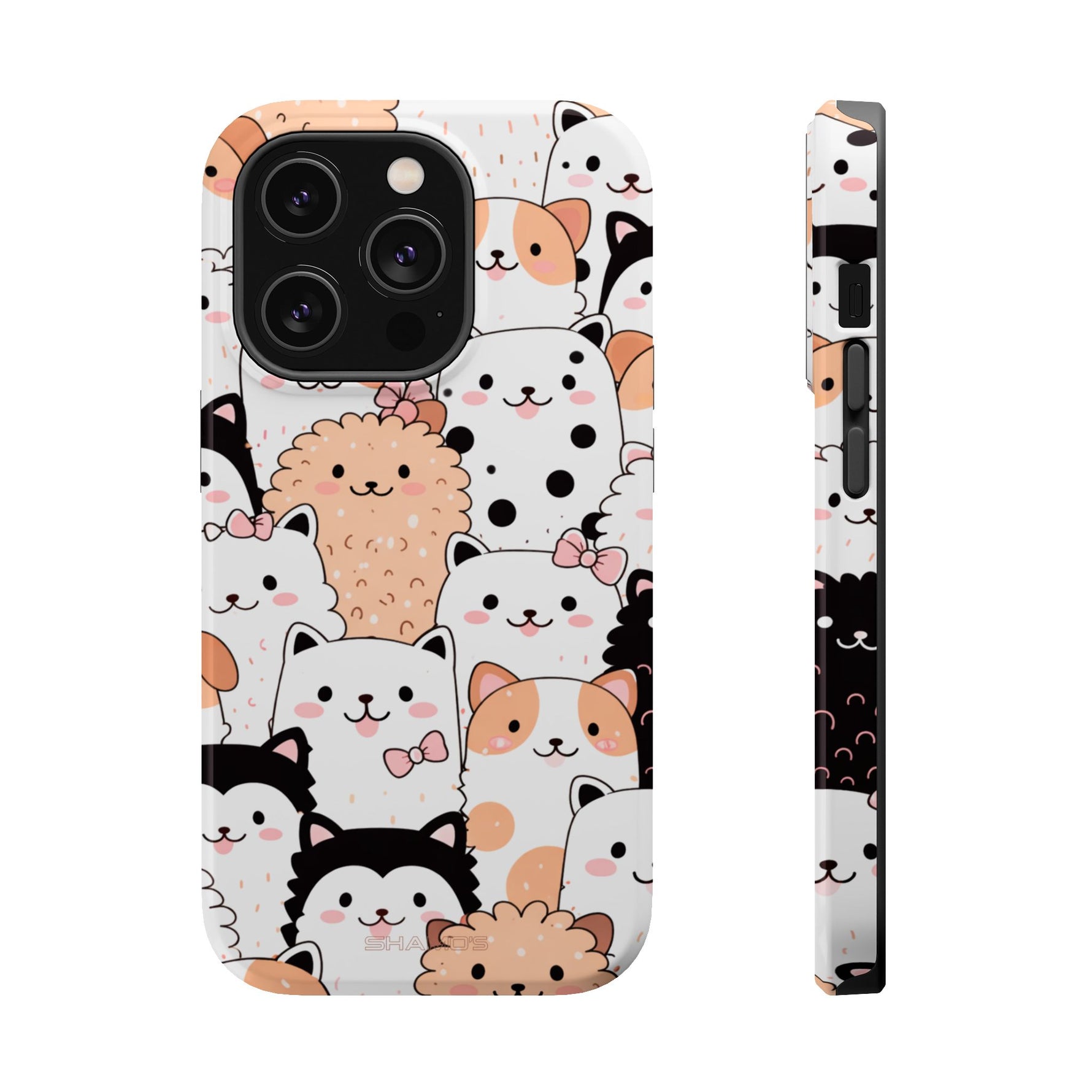 Cute Cartoon Cats & Puppies Phone Case with MagSafe Compatibility