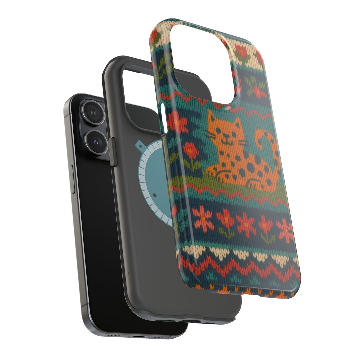 Cozy Knit Leopard Pattern Sweater Holiday Theme iPhone Case with MagSafe compatibility