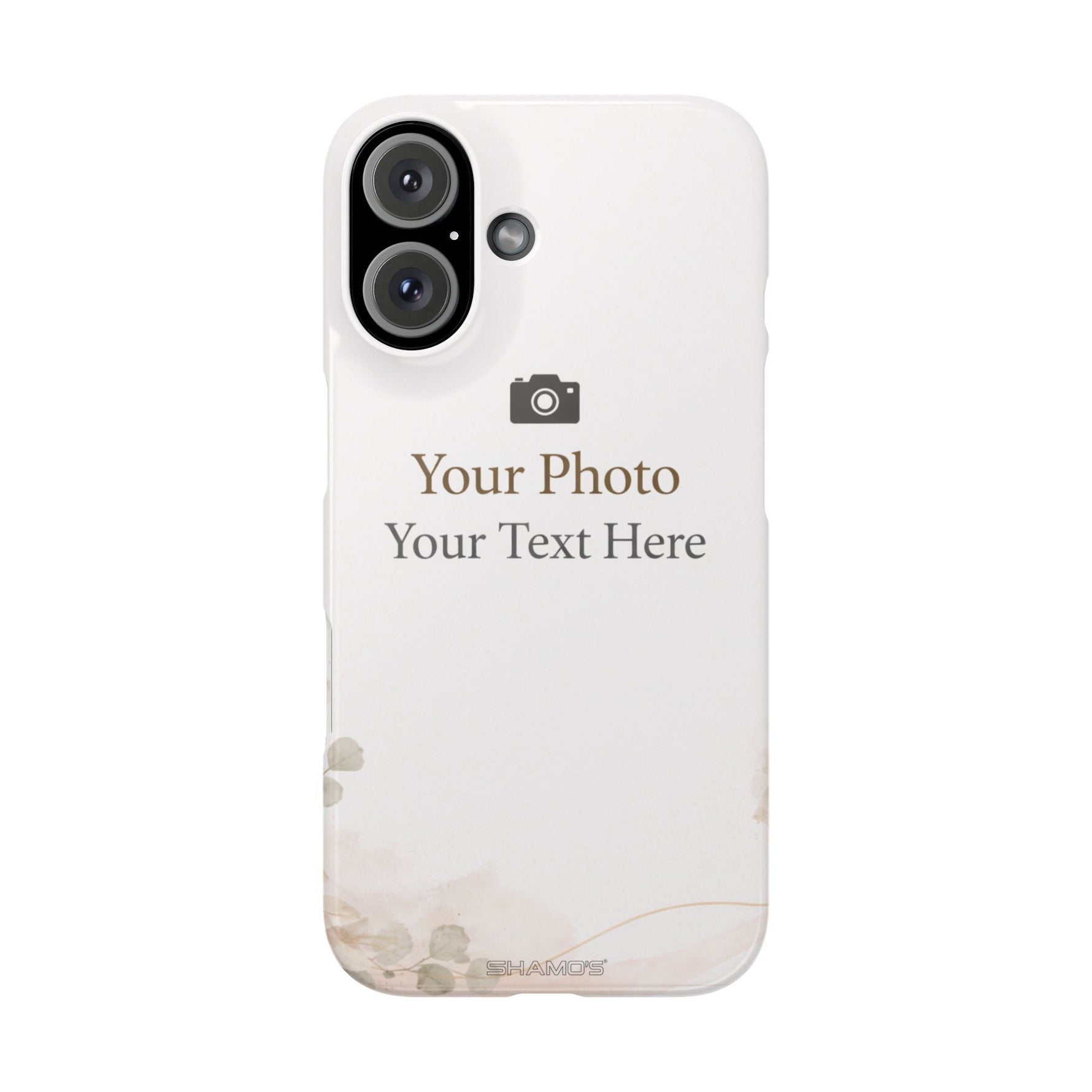 Personalized Slim Phone Case, Custom Photo & Text Minimal Floral Design - iPhone 16 - Shamo's