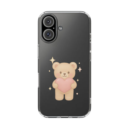 Romantic Teddy Bear Impact-Resistant iPhone Case with Heart Design