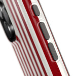 Funda personalizada a rayas — Diseño de corazón rojo y blanco (nombres personalizados)