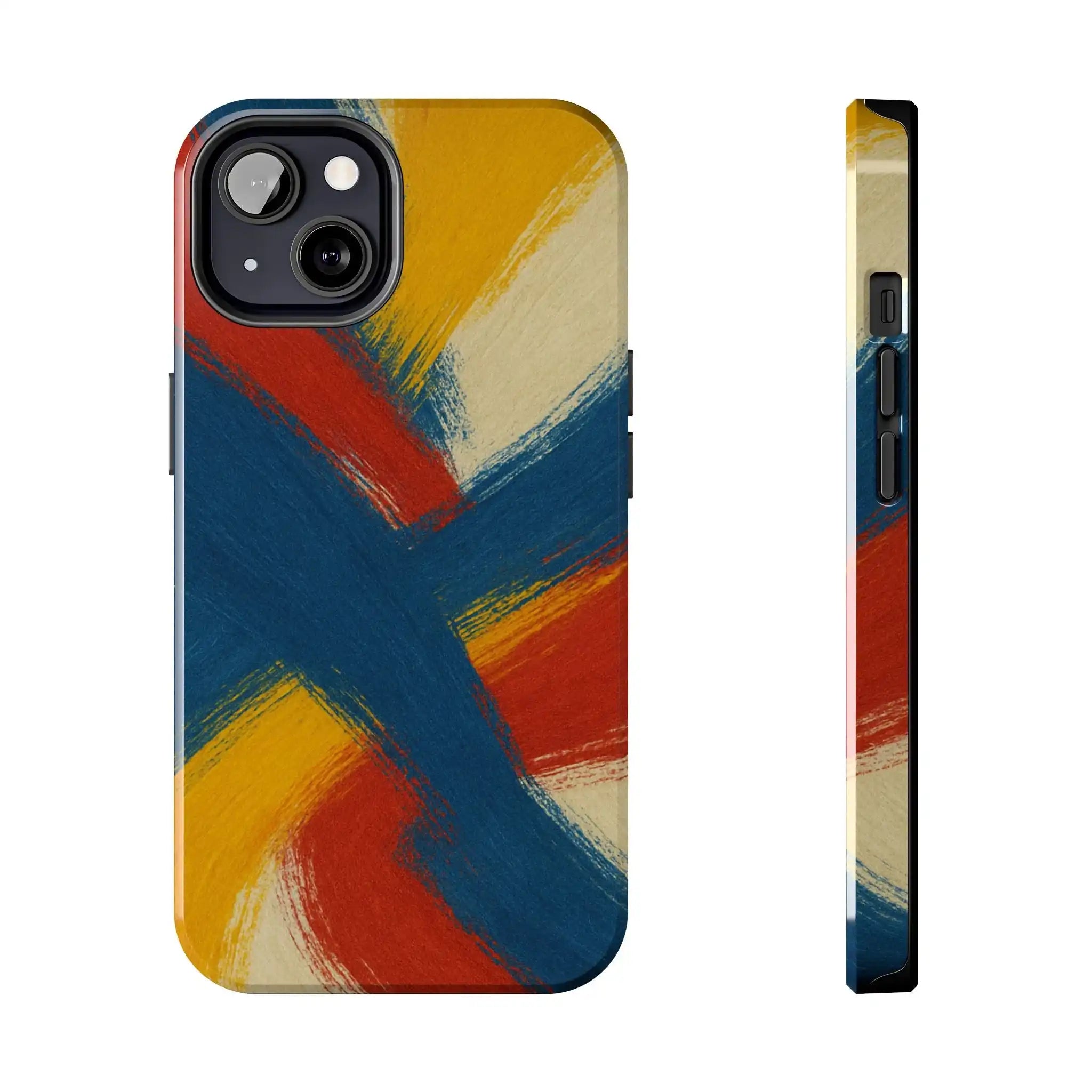 Abstract Brushstroke Tough Phone Case — Colorful Red, Blue & Yellow Protective Cover  Shamo's iPhone 13