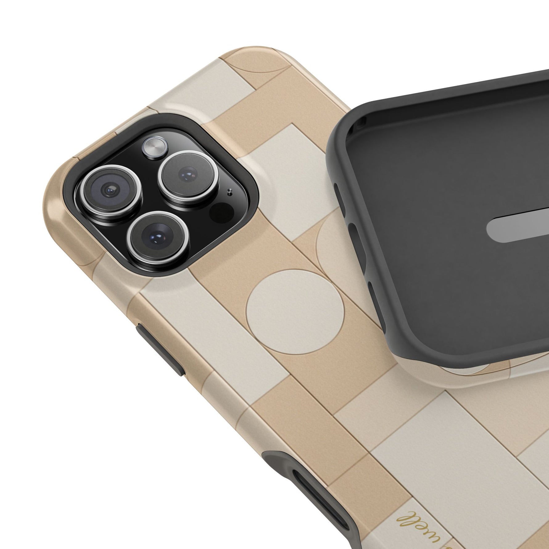 Geometric Beige Magnetic Impact-Resistant iPhone Case with Personalizable Quote and MagSafe Compatible