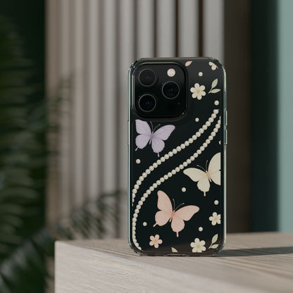 Butterfly Pearl Impact-Resistant Clear iPhone Case