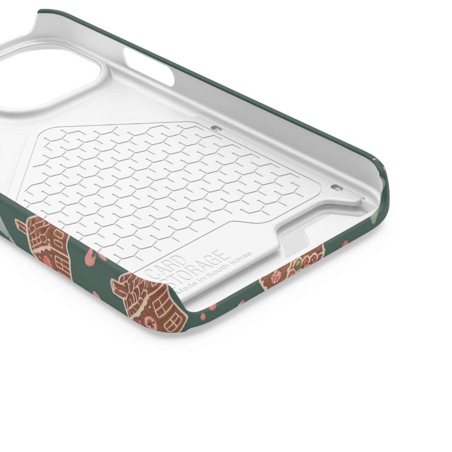 Holiday Gingerbread Phone Case with Card Holder — Festive Green Candy Cane Design