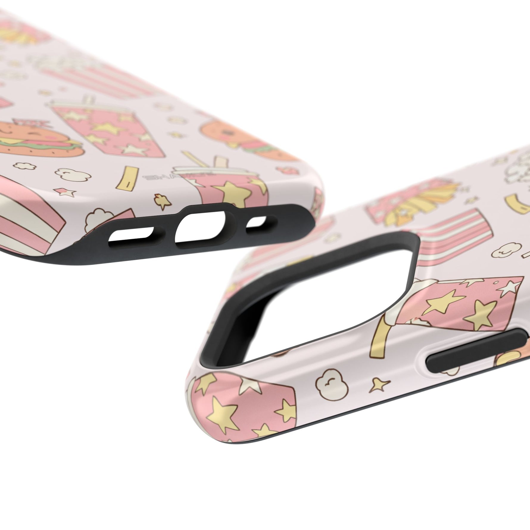Kawaii Snack Pattern Magnetic Phone Case, Cute Popcorn, Burger & Soda Design with MagSafe Compatibility