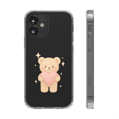Romantic Teddy Bear Impact-Resistant iPhone Case with Heart Design