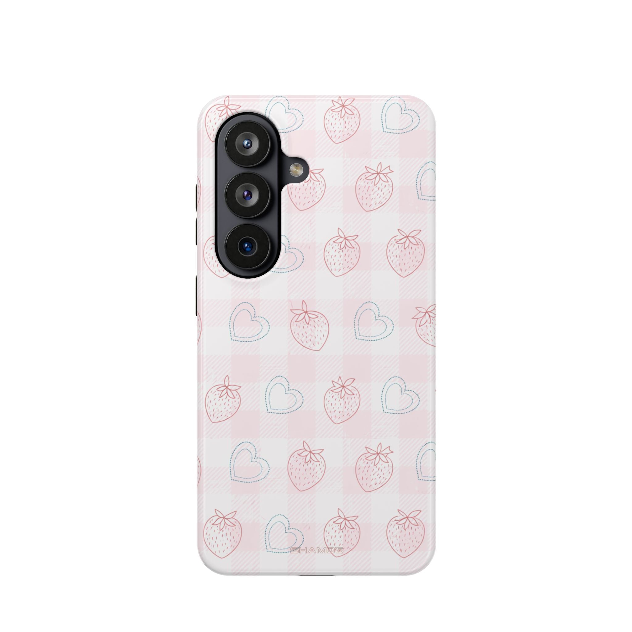 Strawberry Hearts MagSafe Compatible Phone Case | 'Paint it your way' Pink Plaid Impact-Resistant - Samsung Galaxy S26 / Glossy - Shamo's