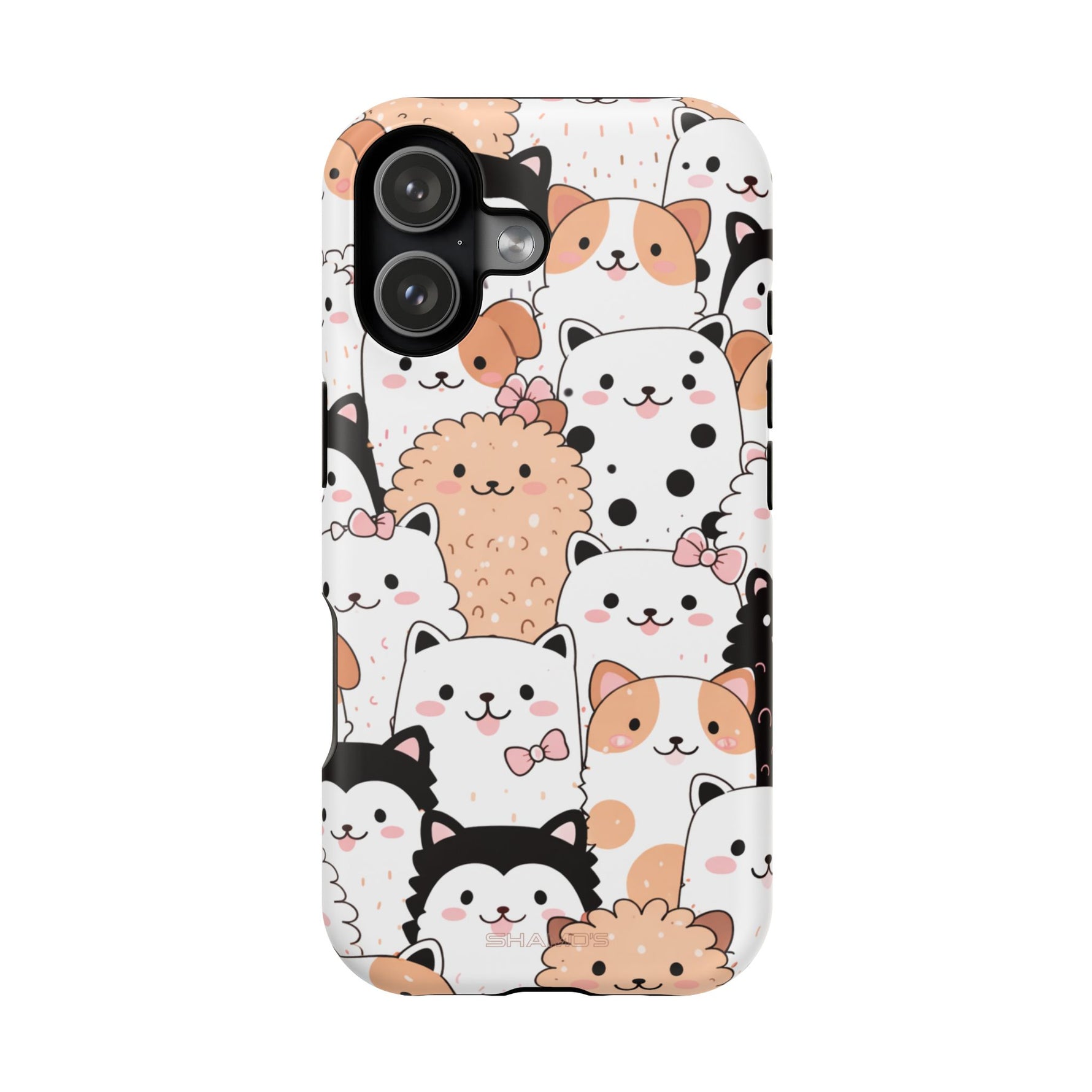 Cute Cartoon Cats & Puppies Phone Case with MagSafe Compatibility