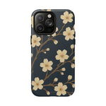 Navy Cherry Blossom Floral iPhone Case - Compatible with MagSafe