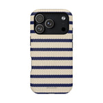 Navy & Cream Ribbed Holiday Sweater Design iPhone Case with MagSafe compatibility