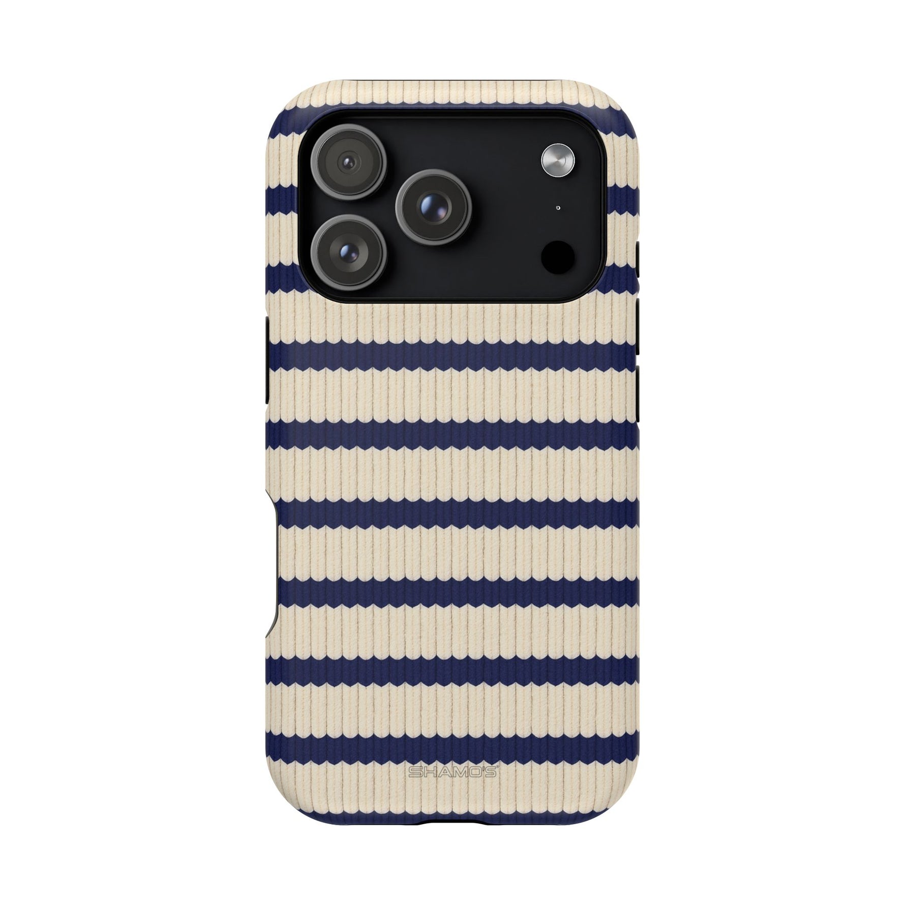 Navy & Cream Ribbed Holiday Sweater Design iPhone Case with MagSafe compatibility