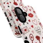Romantic Love Doodle Tough iPhone Case ("LOVE", hearts, roses) (MagSafe compatible)  Shamo's