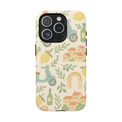 Italian Summer Drawing  iPhone Case — Lemon & Vespa Pattern Tough MagSafe Case