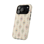 Desert Diamonds – Pastel Geometric Pattern MagSafe Phone Case, glossy compact wide-camera Pro model, angled rear view