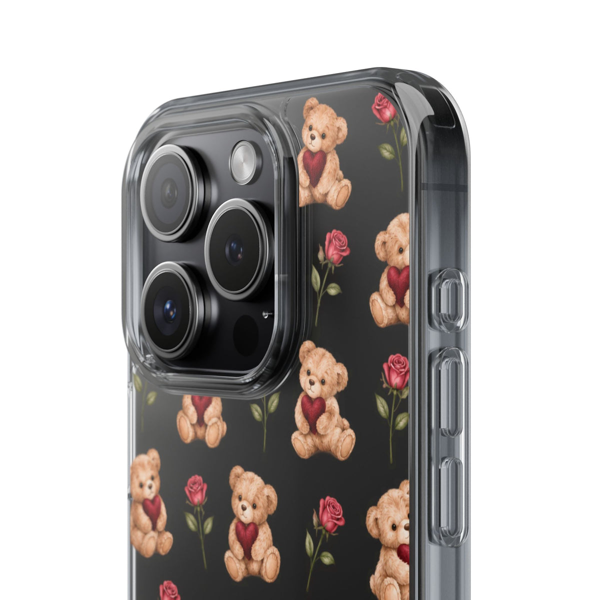 Romantic Teddy Bear Impact-Resistant Phone Case with Heart Design