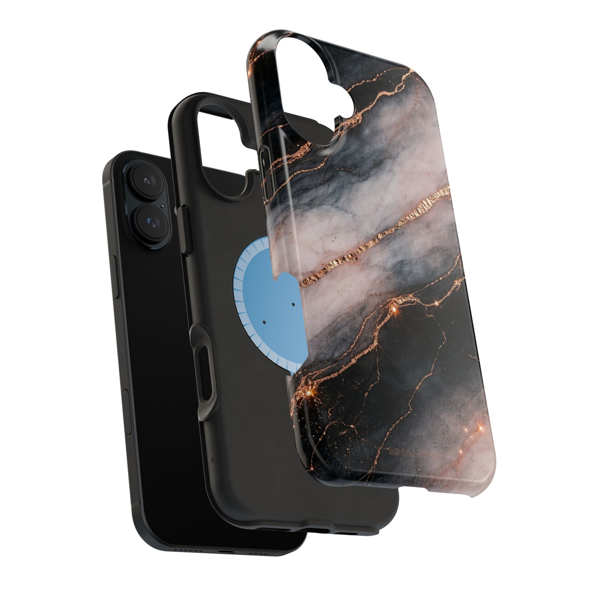 Marbled Black & Rose Gold Magnetic MagSafe Compatible Phone Case — Impact-Resistant