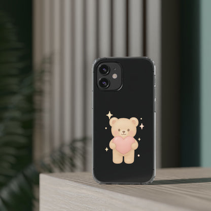 Romantic Teddy Bear Impact-Resistant iPhone Case with Heart Design