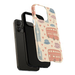 London Icons Hand-Drawn iPhone Case — Cute Double-Decker Bus & Big Ben Pattern with MagSafe compatibility  Shamo's