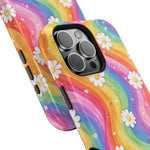 Funda de teléfono resistente a impactos con efecto cascada de colores Rainbow Daisy
