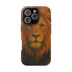 iPhone 14 Pro case with realistic lion face art, showing size fitting variant