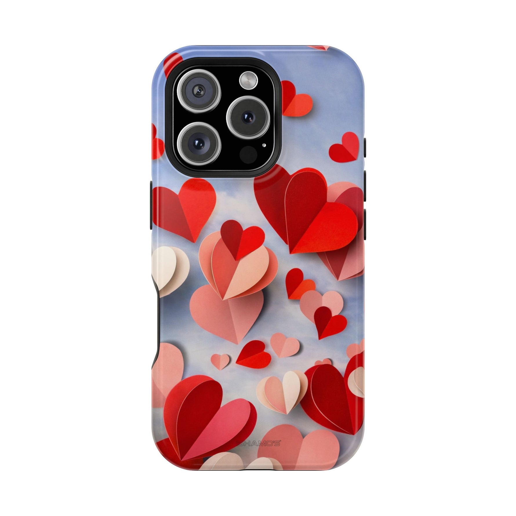 3D Paper Hearts Valentine Love iPhone Case with MagSafe Compatibility, Personalizable - iPhone 16 Pro / Glossy - Shamo's