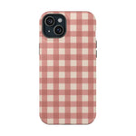 Prairie Gingham MagSafe Phone Case, glossy iPhone 15 Plus, rear view
