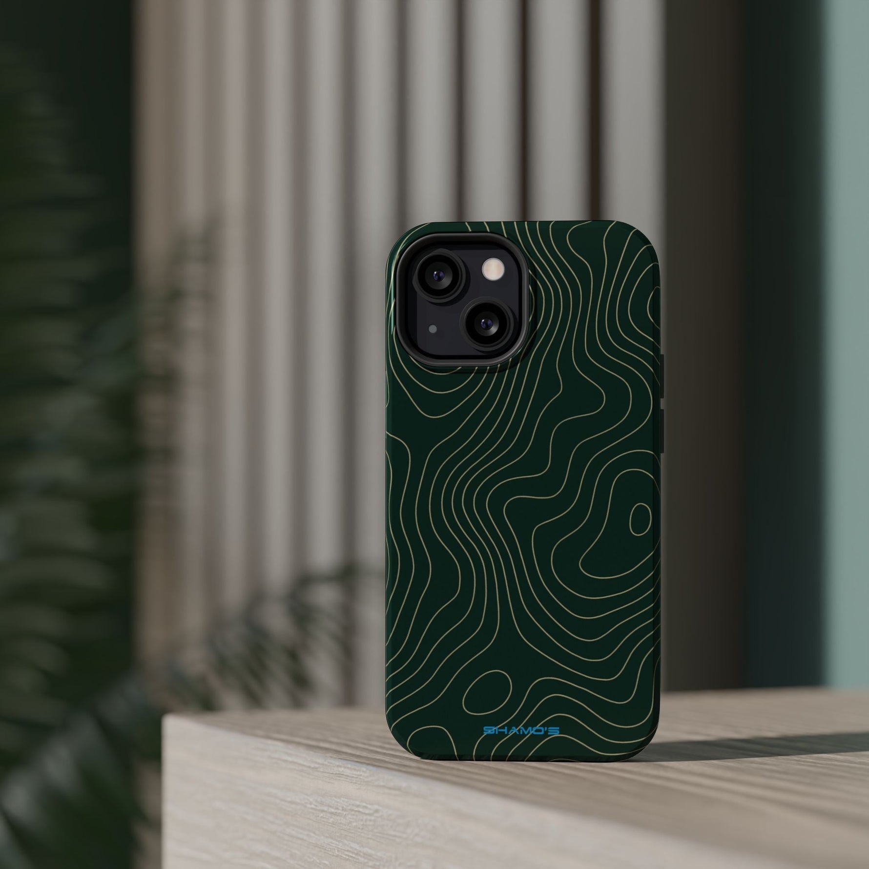Topographic Green Magnetic Impact-Resistant iPhone Case | MagSafe compatible  Shamo's