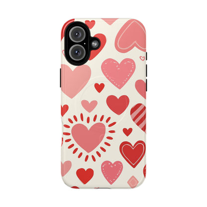 Heart Pattern Tough iPhone Case — Cute Red & Pink Hearts Protective Cover (MagSafe compatible)