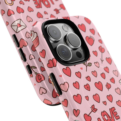 Pink Love Hearts Pattern Tough iPhone Case (MagSafe compatible)