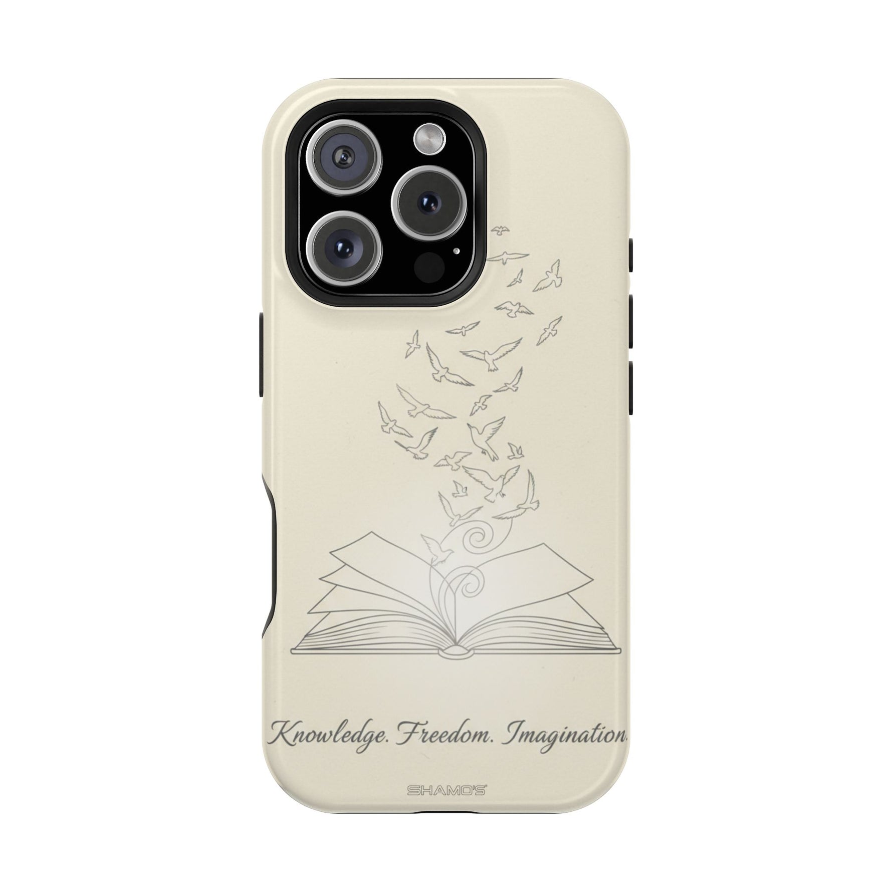 'Knowledge, Freedom, Imagination' Book & Birds Minimalist Magnetic Impact-Resistant Phone Case with MagSafe