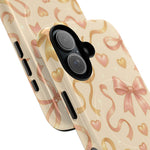 Festive Bow Charm iPhone Case — Pink & Gold Ribbon Hearts with MagSafe  Shamo's
