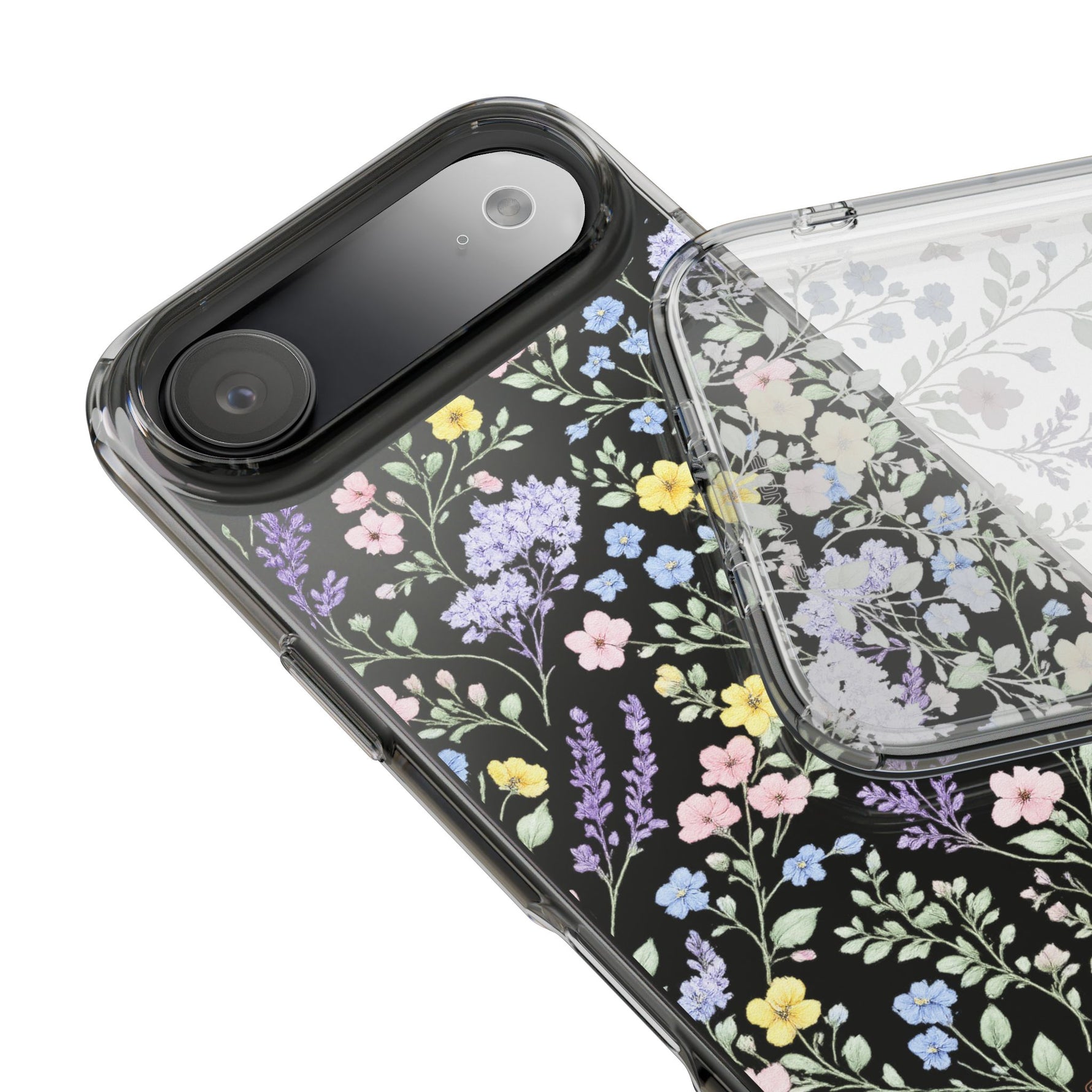 Clear Floral Impact-Resistant Phone Case — Pastel Wildflower Design
