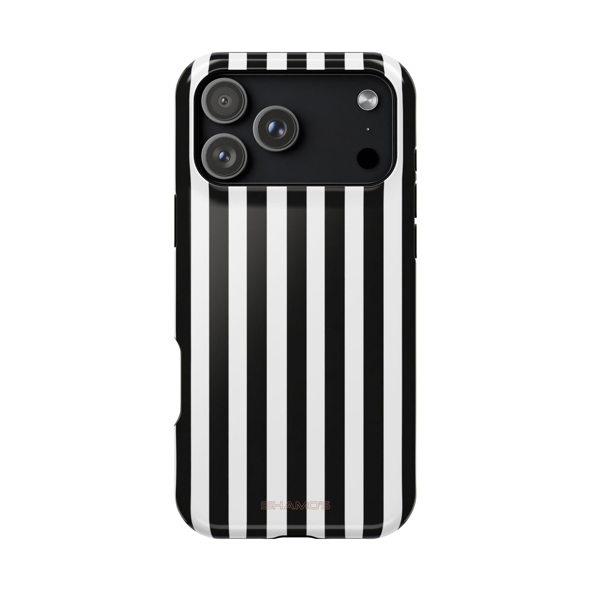 Striped MagSafe Compatible Magnetic Impact-Resistant Phone Case | Black & White Vertical Stripe (Noir Blanc) - iPhone 17 Pro Max / Glossy - Shamo's