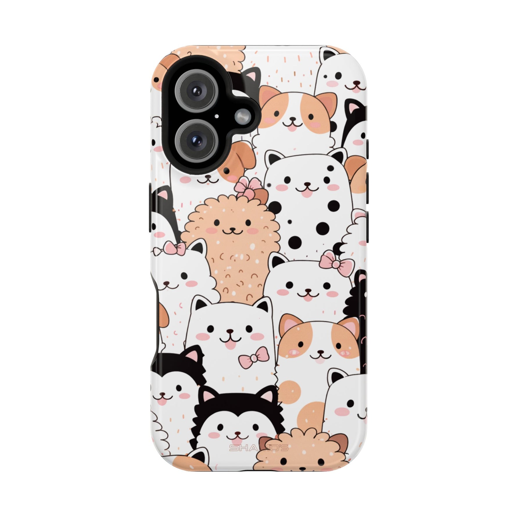 Cute Cartoon Cats & Puppies Phone Case with MagSafe Compatibility