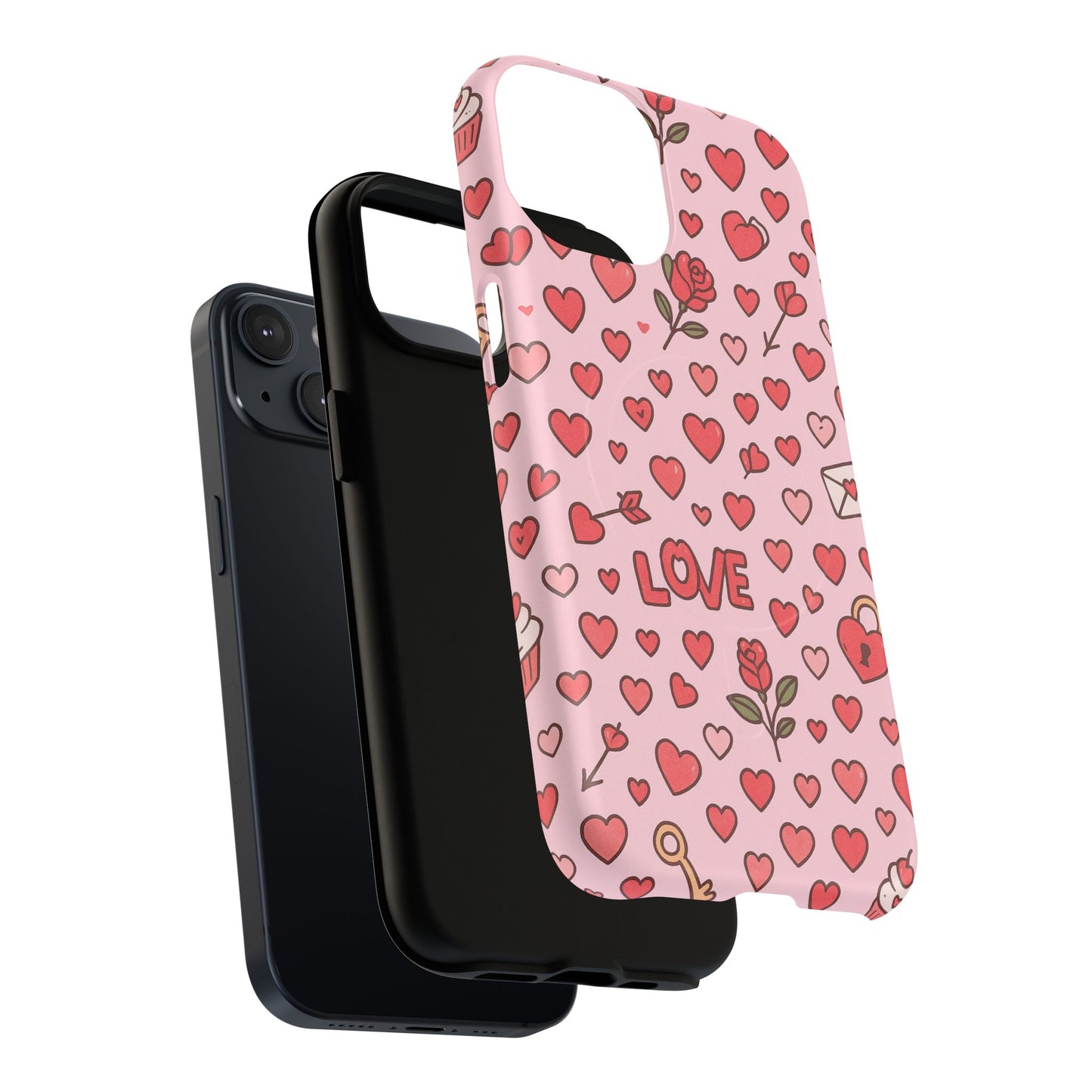 Pink Love Hearts Pattern Tough iPhone Case (MagSafe compatible)