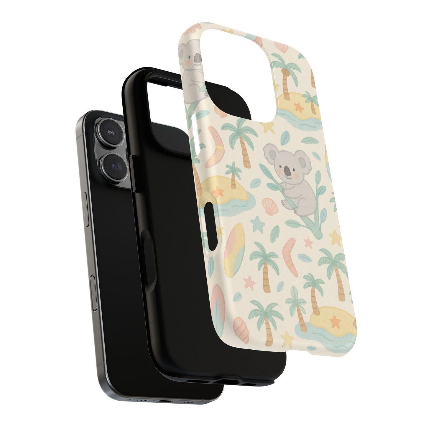 Australia Hand-Drawn Koala Beach iPhone Case — Cute Tropical Palm & Surf Print | with MagSafe