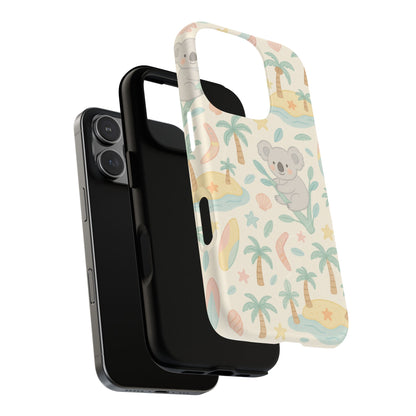 Australia Hand-Drawn Koala Beach iPhone Case — Cute Tropical Palm & Surf Print | with MagSafe