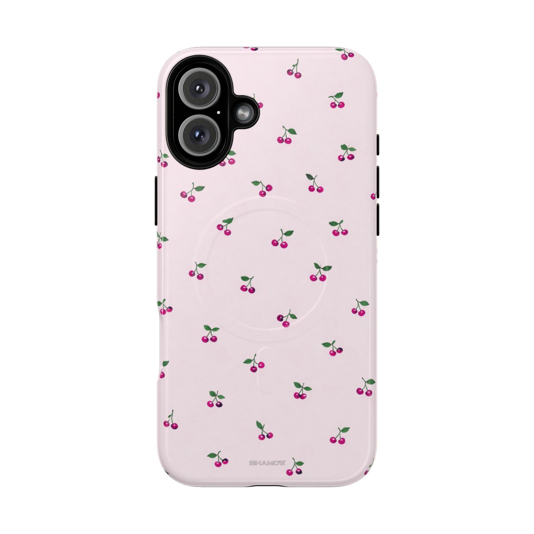Cherry Pattern Tough Magnetic Phone Case — Pink Protective Magnetic iPhone Cover with MagSafe compatibility