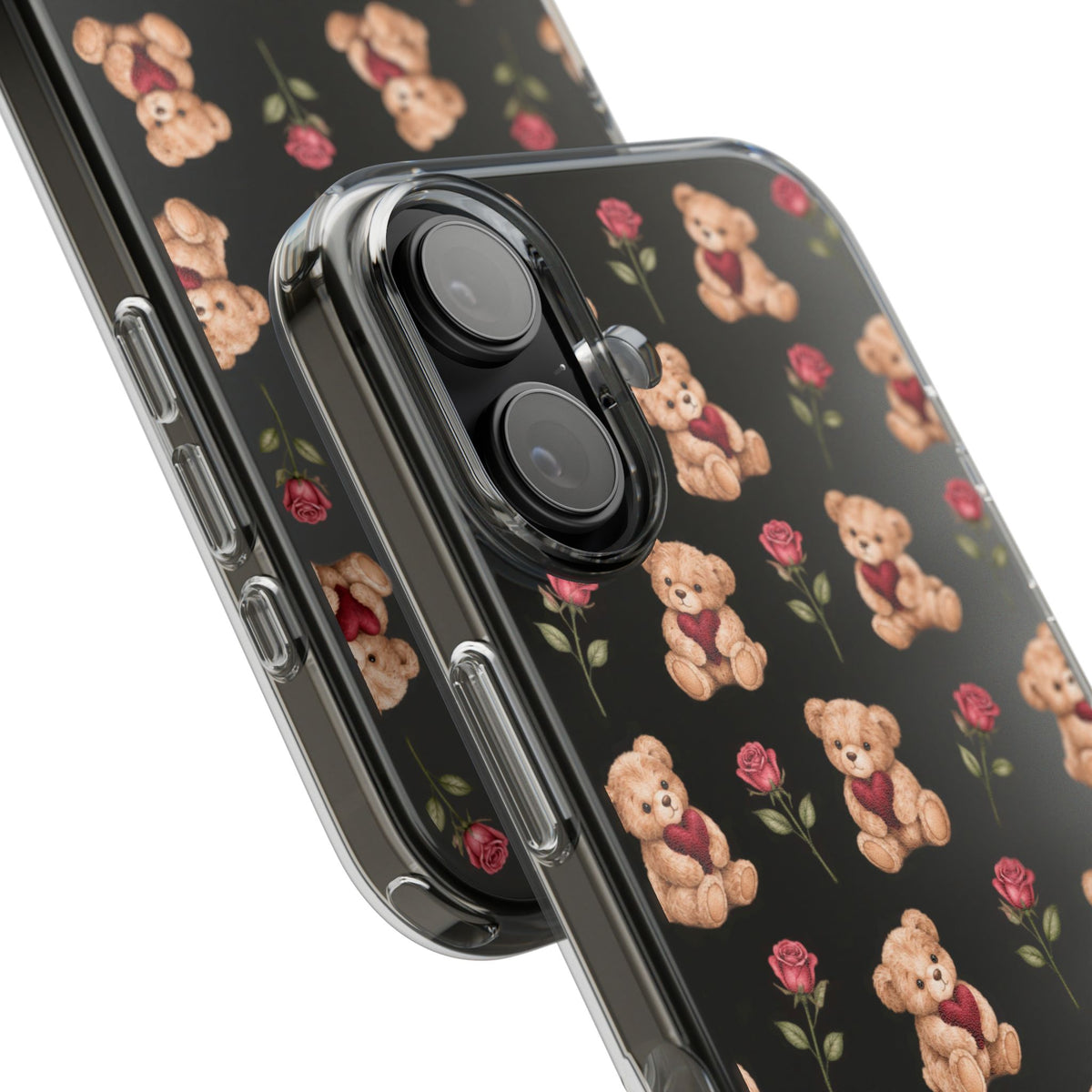Romantic Teddy Bear Impact-Resistant Phone Case with Heart Design