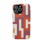 Retro Geometric Magnetic MagSafe Compatible Impact Phone Case — Bold Red & Terracotta Pattern