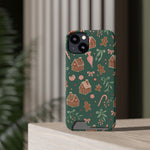 Holiday Gingerbread Phone Case with Card Holder — Festive Green Candy Cane Design  Shamo's