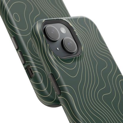 Topographic Green Magnetic Impact-Resistant iPhone Case | MagSafe compatible  Shamo's