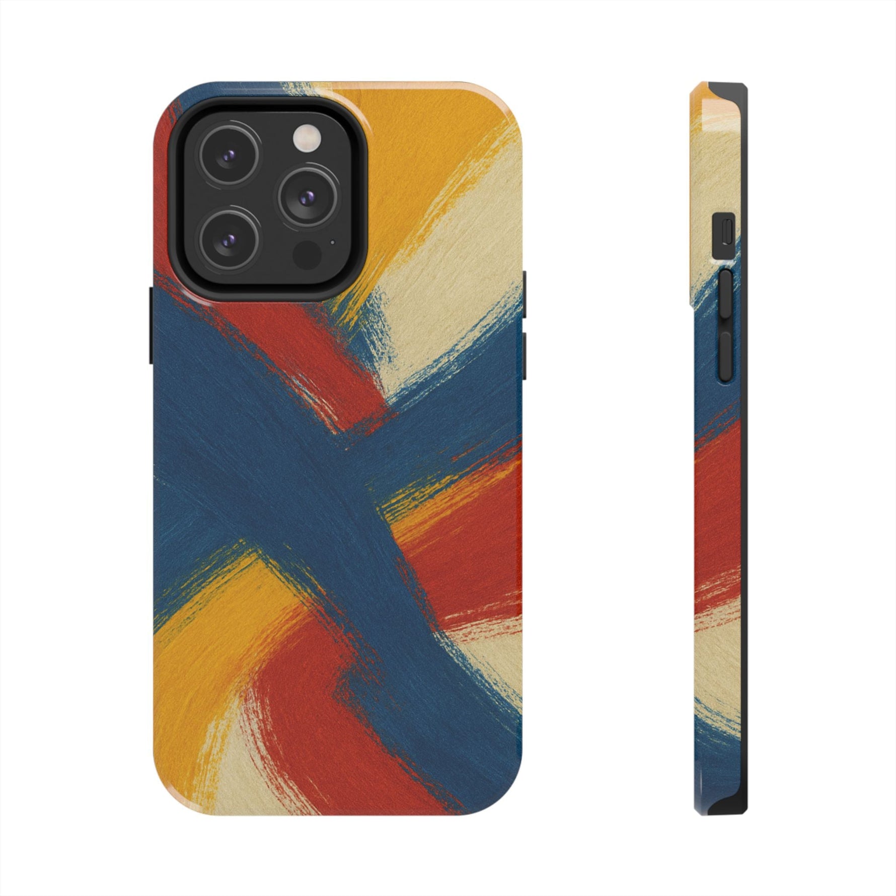 Abstract Brushstroke Tough Phone Case — Colorful Red, Blue & Yellow Protective Cover  Shamo's iPhone 14 Pro Max