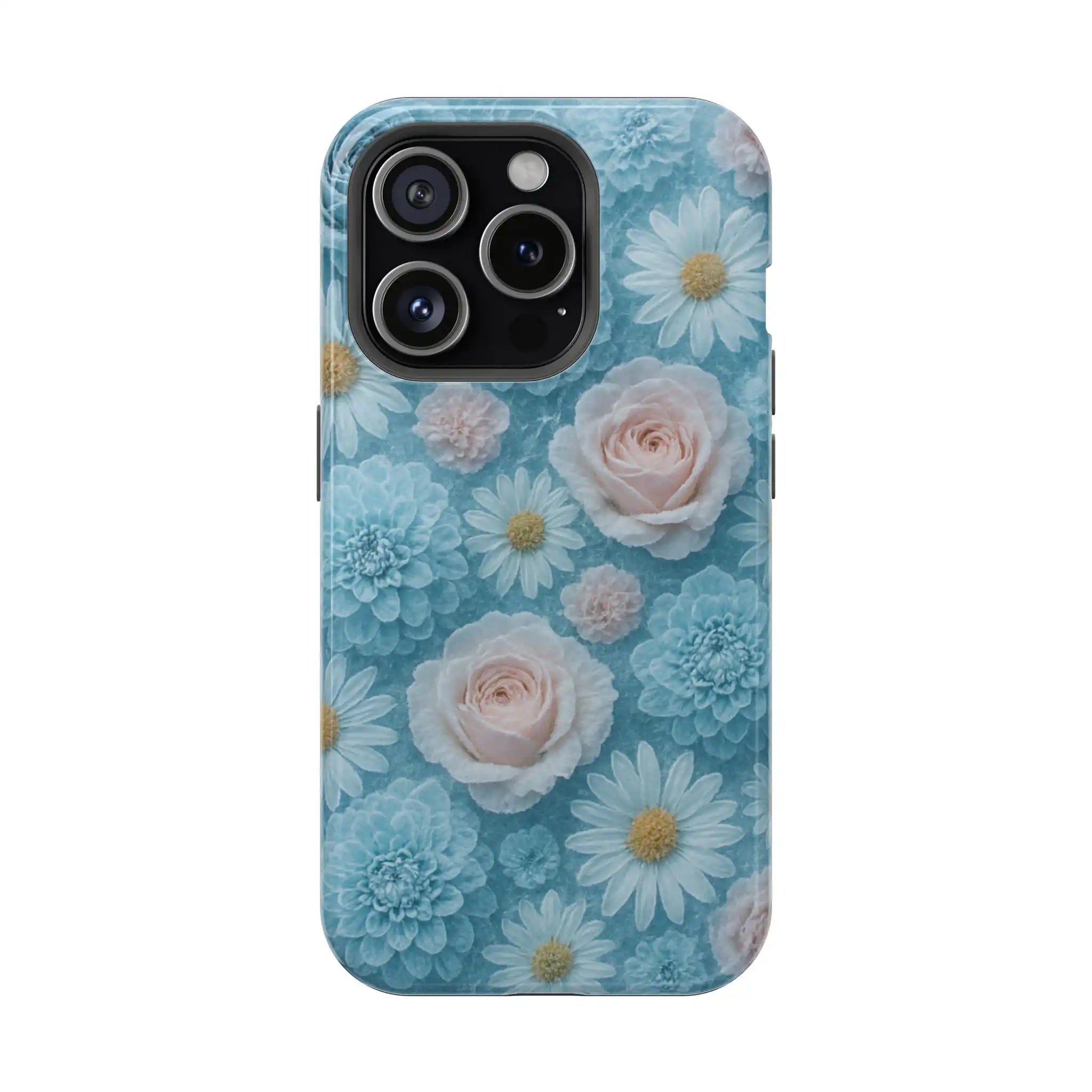 Frozen Floral Rose & Daisy Impact iPhone Case | MagSafe compatible  Shamo's iPhone 15 Pro / Glossy
