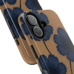 Navy Floral Tough iPhone Case — Durable Protective Case with Blue Flowers on Kraft Background  Shamo's