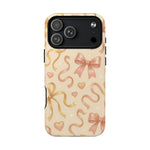 Festive Bow Charm iPhone Case — Pink & Gold Ribbon Hearts with MagSafe - Shamo's