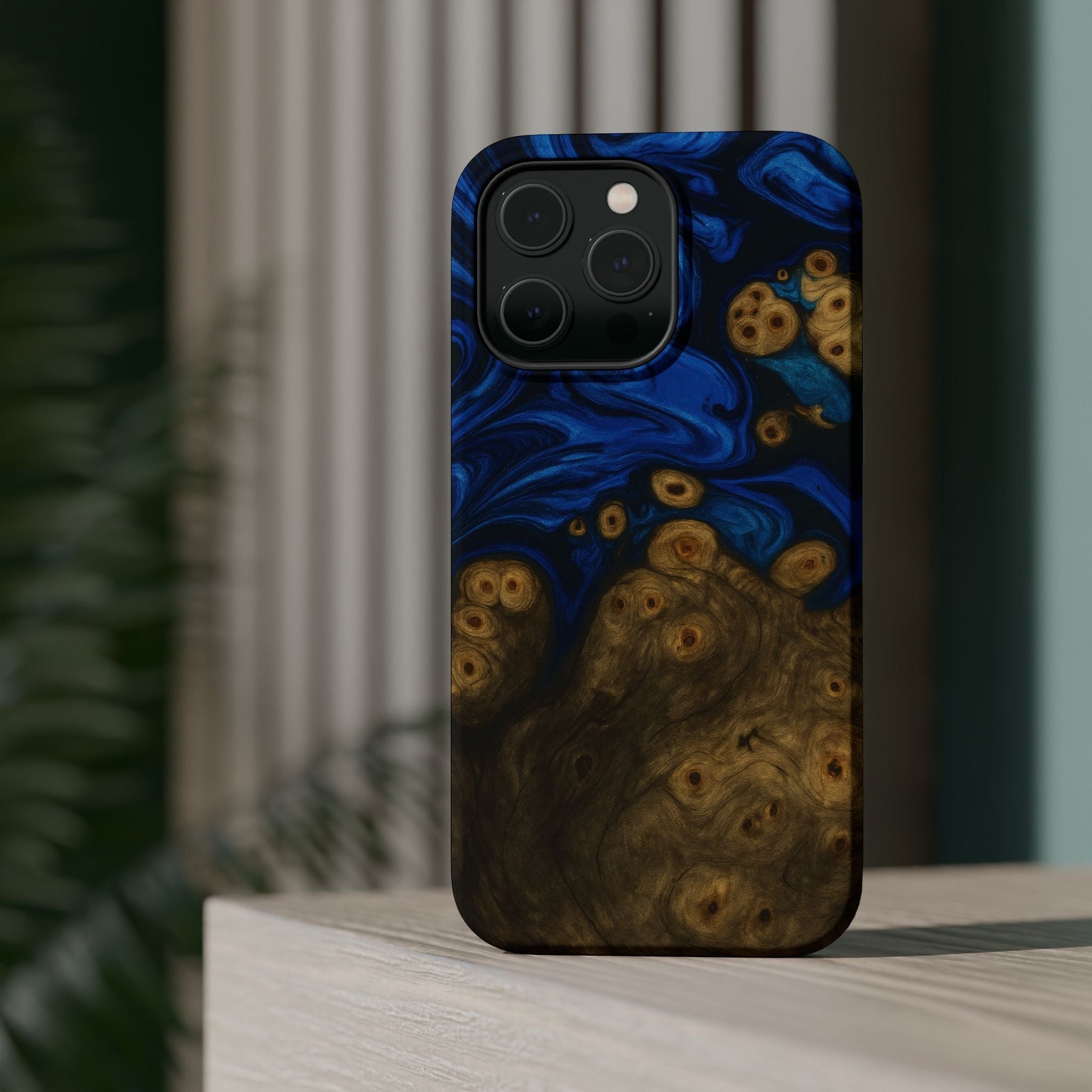 Blue Swirl & Burl Wood Impact iPhone Case | MagSafe compatible  Shamo's